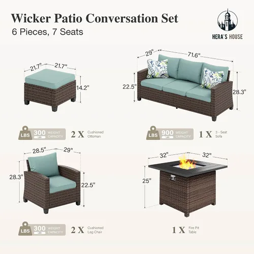 Vista 71 de HERA'S HOUSE - Juego de muebles para patio con mesa para fogata, muebles de mimbre para exteriores, sofá de conversación con asientos profundos