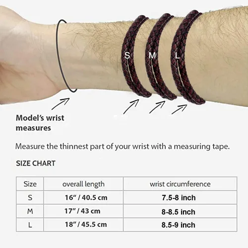 Vista 7 de KXJ Pulsera de cuero italiano para hombres y mujeres, genuina, doble envoltura, negromarrónrojo, brazalete de cuero trenzado con cierre magnético