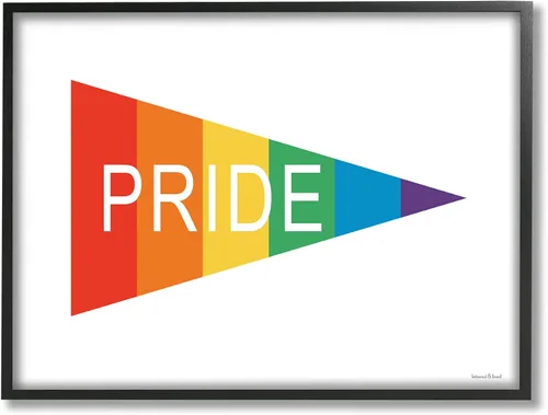 Vista 8 de Stupell Industries Orgullo Frase Rainbow Stripe Triangular Banderín en forma de banderín, diseñado por arte de pared enmarcado blanco con letras