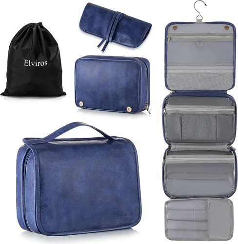 Vista 12 de Elviros Neceser colgante para hombres y mujeres, 3 en 1, organizador de viaje grande impermeable de piel sintética, bolsa de maquillaje dopp kit