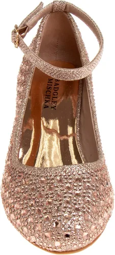 Vista 5 de Badgley Mischka Zapatos de tacón medio para niñas, tacón medio, con correa de tobillo cerrada, tacones altos para niña, color negro, plateado