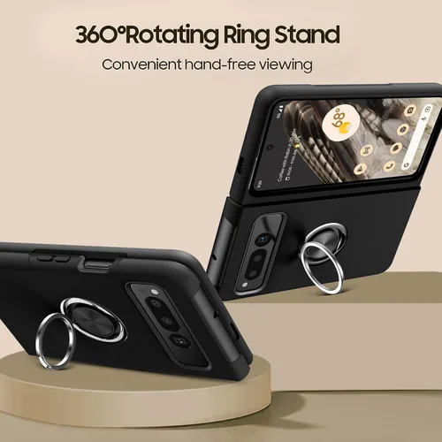 Vista 5 de BENTOBEN Funda plegable para Google Pixel (2023), [protección completa de bisagra] con soporte de anillo de 360°, a prueba de golpes, soporte Negro