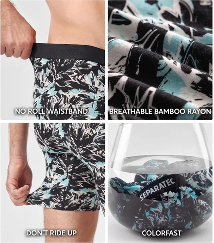 Vista 5 de Separatec Ropa interior para hombre con bolsa de bola, cómoda, fresca y fresca, de rayón de bambú, para hombre, estampado elegante, paquete de 3