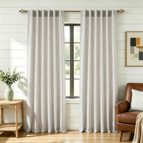 Vista 20 de DriftAway Cortinas de lino 100% opacas a rayas, de doble capa, 96 pulgadas de largo, para sala de estar, dormitorio, hilo teñido, con aislamiento