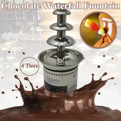 Vista 2 de Máquina de fuente de chocolate para fiesta, 4 niveles, acero inoxidable, fuente de chocolate caliente, fuente de cascada, fuente de fondue