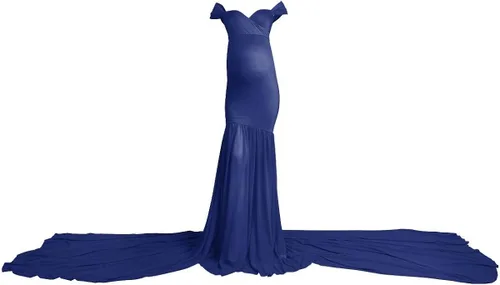 Vista 6 de Vestido de maternidad para mujer, para fotografía, sirena con hombros descubiertos, ajustado, de gasa, con vuelo, para baby shower, maxivestido