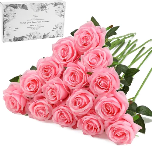 Vista 13 de Rosas artificiales negras – 10 piezas de rosas artificiales falsas de seda con tallos para decoración del hogar, boda, hotel, oficina, centro de mesa
