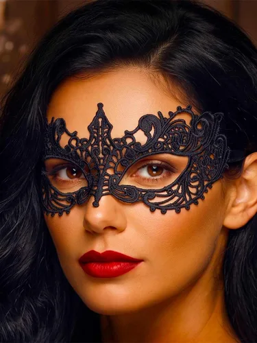 Vista 6 de HEREAD Máscara de encaje negra para disfraz de Halloween, máscara de ojos para mujer