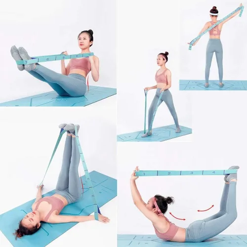 Vista 3 de Correas elásticas para tendones de isquiotibiales, banda elástica para ejercicio, esterilla de yoga, correas de transporte, equipo de ejercicio