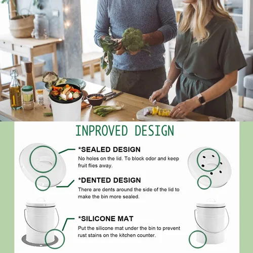 Vista 4 de Contenedor de compost para encimera de cocina, LALASTAR - Contenedor pequeño de compost de metal para cocina interior sellado con tapa