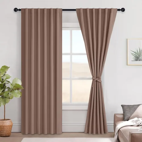 Vista 132 de Hiasan Cortinas opacas negras para dormitorio, cortinas opacas cortas de 45 pulgadas de largo, con aislamiento térmico, bolsillo para barra
