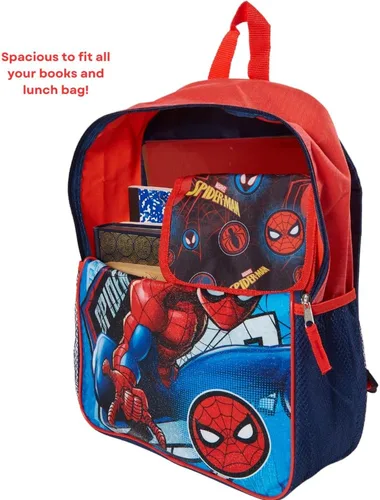 Vista 6 de Marvel Spiderman - Juego de mochila para niños, 16 pulgadas con lonchera y botella de agua