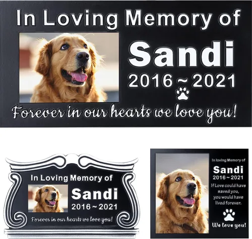 Vista 13 de Piedra sepulcral para mascotas para perros o gatos con placa grabada, piedra conmemorativa para césped y jardín, nombre personalizado y mensaje
