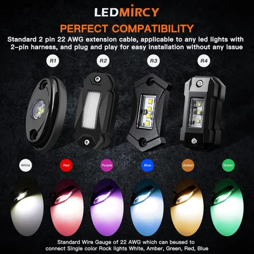 Vista 7 de LEDMIRCY Cable de Extensión para Luces LED de Roca Cable de Alambre de 2 Pines Impermeable 2PCS 5ft 22AWG con Conectores Macho a Hembra Tuerca