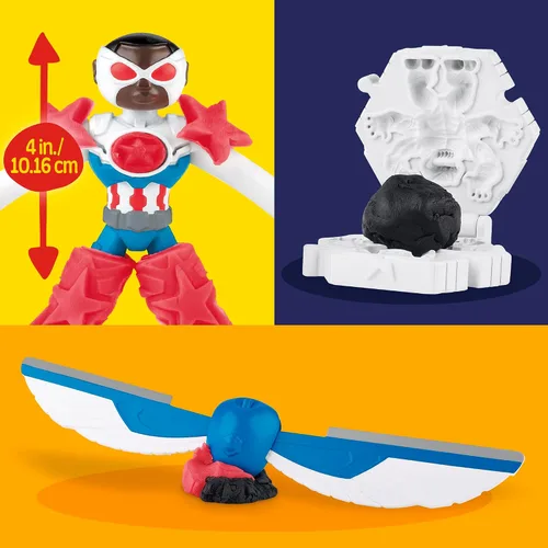 Vista 3 de Play-Doh Marvel Capitán América Moto-Cortador Set de juego con figura de acción articulable, 3 accesorios, juguetes de imaginación para niños de 4