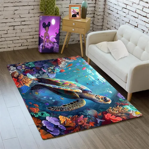 Vista 27 de Alfombra de tortuga marina con estampado de animales marinos y animales marinos, alfombra con estampado de tortugas marinas, para niños y niñas