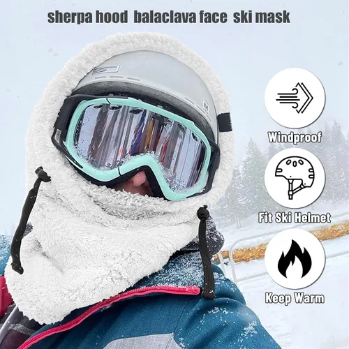 Vista 3 de Gorro con capucha de sherpa, máscara de esquí con capucha sherpa, pasamontañas, gorros para el Frio, máscara de esquí, Gris