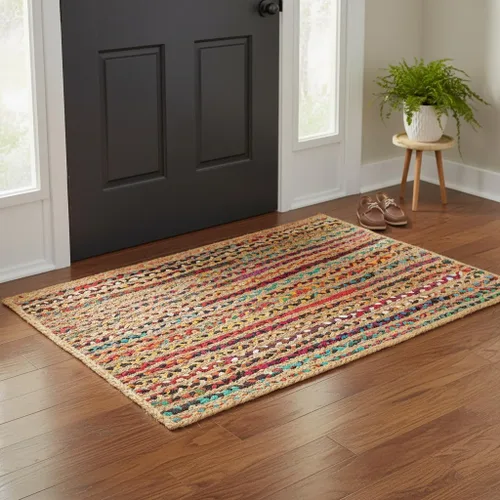 Vista 39 de RedEarth · Alfombra rectangular - 2'x3' de yute natural trenzada con respaldo antideslizante - Alfombra boho tejida a mano para dormitorio, cocina