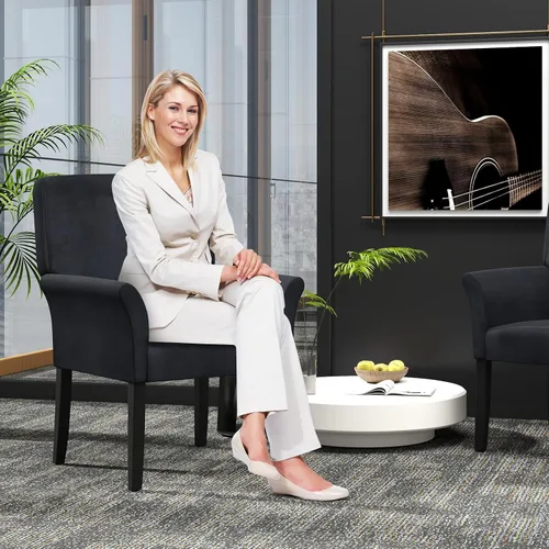 Vista 7 de POWERSTONE Silla de acento ejecutiva, silla de gamuza para invitados de oficina, moderna de mediados de siglo, sillón de recepción con patas de Negro