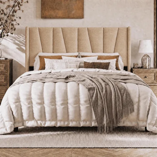 Vista 19 de SHA CERLIN - Base de cama tapizada King con cabecero, color gris oscuro
