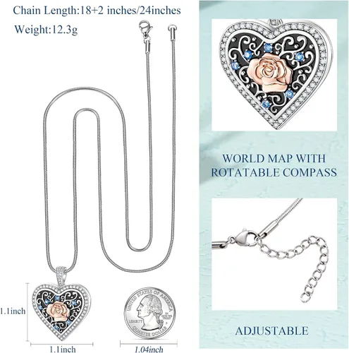 Vista 6 de Fanery Sue Heart Locket Necklace that Holds Pictures, Lockets Necklaces Customize Photo Pendant Picture Jewelry for Women