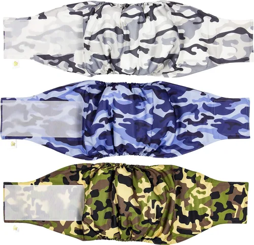 Vista 8 de PET MAGASIN Pañales para perros machos con forma de vientre (paquete de 3) (M, camuflaje)