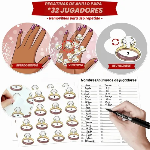 Vista 3 de PARTYLOUD Juegos de despedida de soltera, Pin el anillo en el juego de la Juego de ducha nupcial