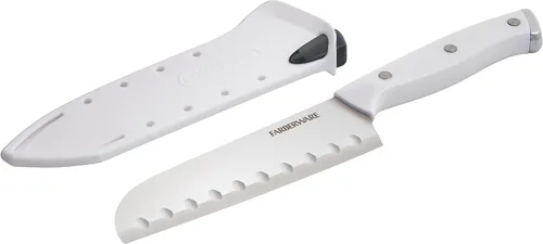 Vista 7 de Farberware Edgekeeper Cuchillo Santoku con triple remache con cubierta de hoja autoafilable, cuchillo de cocina de acero inoxidable de alto carbono