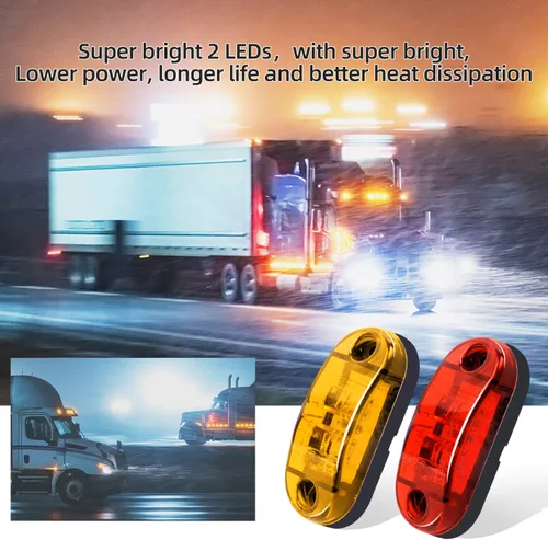 Vista 7 de (10 luces ámbar y 10 rojas) de 2.5 pulgadas, 2 diodos, 2 luces LED de marcador lateral de remolque, luces ovaladas para remolque, luces