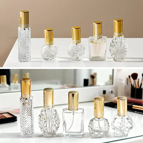 Vista 4 de 5 botellas de perfume vacías de vidrio vintage recargables con spray Dorado