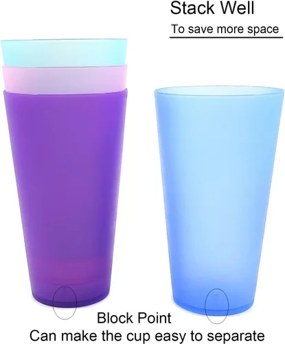 Vista 3 de KOXIN-KARLU Vasos de plástico irrompibles de 32 onzas para bebidas estilo restaurante, vasos de té helado, juego de 8 colores costeros