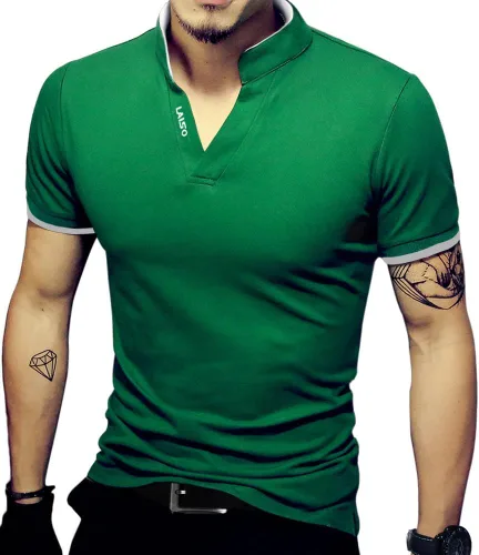 Vista 13 de LOGEEYAR Camisas polo Henley de moda para hombre, camisetas casuales de manga corta/larga, camisas de polo de algodón ajustadas para hombre Negro
