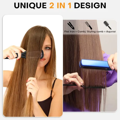 Vista 9 de Cepillo alisador de pelo, alisador de pelo para mujer, peine de cerámica iónico con menos encrespamiento, calentamiento rápido de 20 segundos, Negro