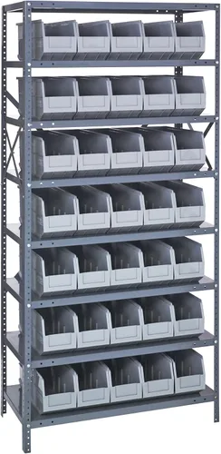 Vista 207 de Quantum QSBU-245BK Heavy Duty Shelving Unit with (7) Shelves and (24) QUS245 Black Bins for Garage Warehouse Storage Distribution 400 lb Load