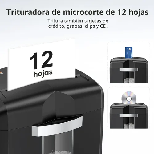 Vista 3 de Bonsaii Trituradora de papel resistente de microcorte de 12 hojas para Negro