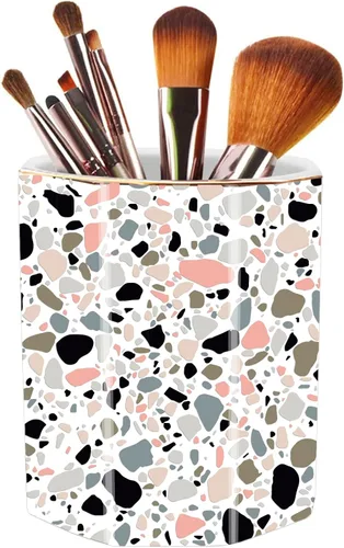 Vista 12 de Soporte para bolígrafo para escritorio, con patrón floral, taza de lápices para niñas, niños, organizador de escritorio de cerámica duradero, Rosa