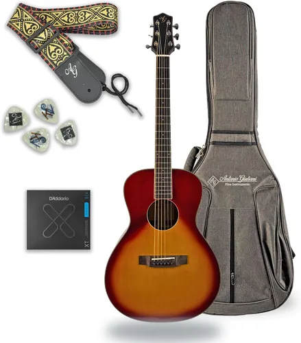 Vista 12 de Antonio Giuliani DN-3 Guitarra acústica de caoba con estuche de transporte y accesorios - Paquete completo de guitarra - Dreadnought