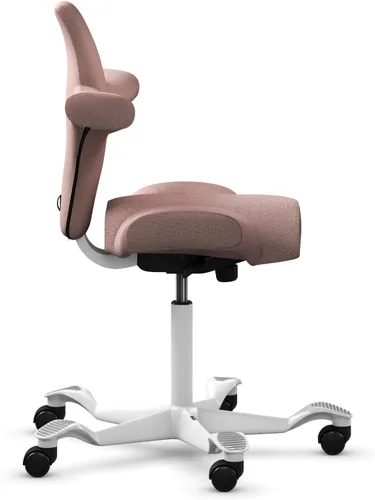 Vista 5 de HAG Capisco Sit to Stand - Silla de pie con marco blanco, tapizado, color rosa rubor Pink Blush
