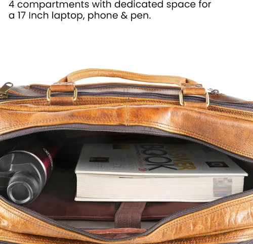 Vista 2 de Handmade World Maletín grande de cuero para hombres 'BossWell Office' se adapta a 18 pulgadas portátil Messenger para viajes de negocios