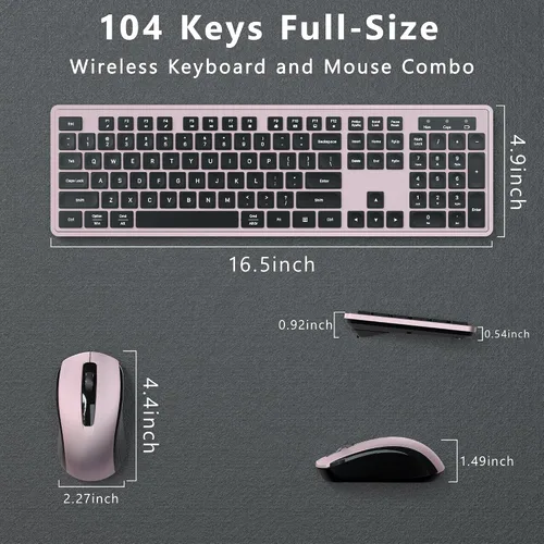 Vista 6 de Combo de teclado y mouse inalámbricos, COVEVA 2.4GHz, teclado y mouse inalámbricos con receptor USB, teclas con gota de agua, 104 teclas
