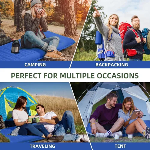 Vista 6 de FNARMW Colchoneta de dormir para camping, extra gruesa de 5 pulgadas, con almohada, bomba de pie integrada, almohadillas inflables compactas