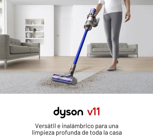 Vista 2 de [Usado] Aspiradora inalámbrica de palo Dyson V11, grande, níquel/azul