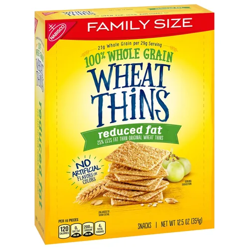 Vista 13 de Wheat Thins Snacks reducidos en grasa, galletas de trigo integral, galletas de aperitivos, tamaño familiar, 12.5 onzas