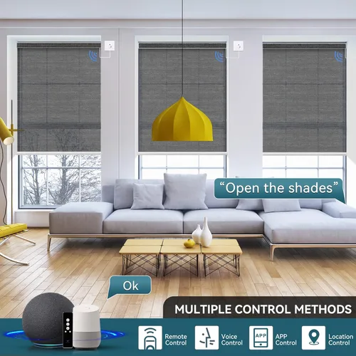 Vista 2 de Persiana enrollable motorizada de filtrado de luz funciona con HomeKit, Alexa, Google, persianas inteligentes 50% opacas para ventanas con motor