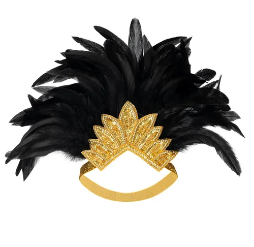 Vista 5 de BABEYOND Diadema de plumas de carnaval Showgirl Pageant para mujer de los años 20 (cristal dorado), Dorado (Gold Crystal), 1 unidad (paquete de 1)
