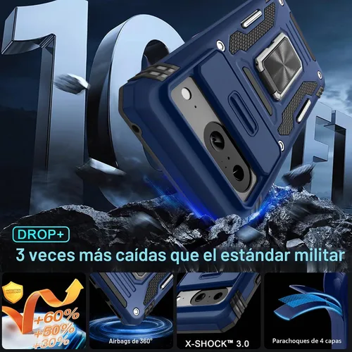 Vista 3 de DEERLAMN Funda para Google Pixel 8 con cubierta deslizante para cámara + protector de pantalla (1 unidad), anillo giratorio con soporte de grado