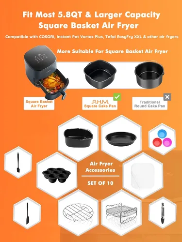 Vista 3 de Accesorios para freidora de aire para Cosori, 10 piezas cuadradas accesorios para COSORI 5.8 cuartos de galón, 6.0 cuartos de galón, Instant Vortex