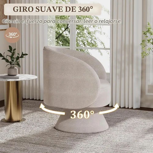 Vista 4 de Silla Giratoria de Barril, Sillas Giratorias de Acento Tapizadas para Acurrucarse para Sala de Estar, Cómodo Sillón Giratorio Redondo Pequeño