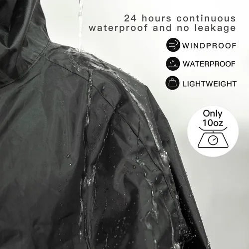 Vista 3 de LOOGU Chaqueta de lluvia con capucha, impermeable largo y ligero, poncho de lluvia de camuflaje impermeable para hombres