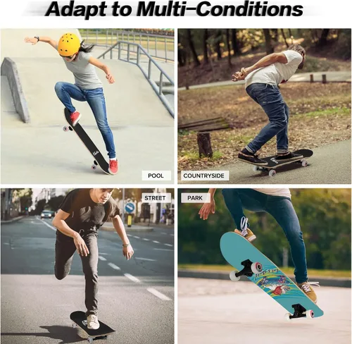 Vista 7 de Patineta Ryvorbe para principiantes, 31 x 8 pulgadas, patineta completa para niños, adolescentes y adultos, 7 capas de arce canadiense, doble